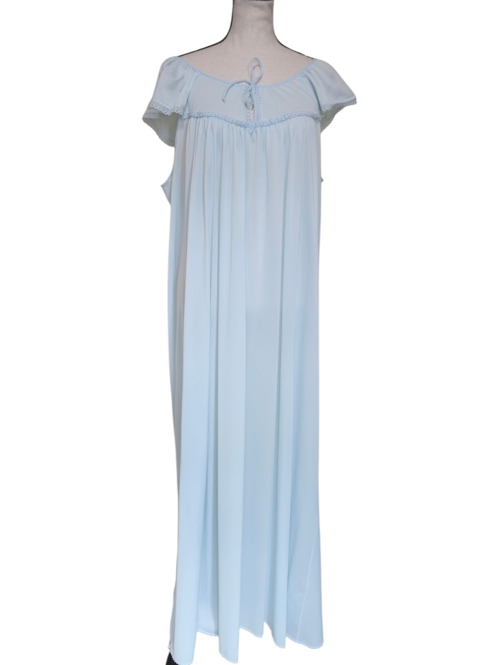 Vintage Lorraine Baby Blue Maxi Nightgown Lace Trim Summer Night Dress Sheer Lg